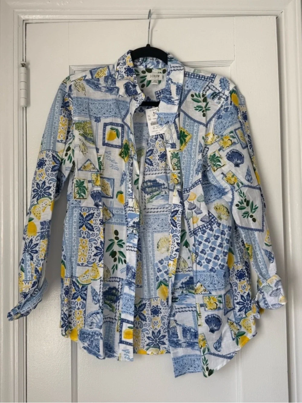 J. Crew Blue and White Printed Button-Up Shirt - Picture 1 of 4